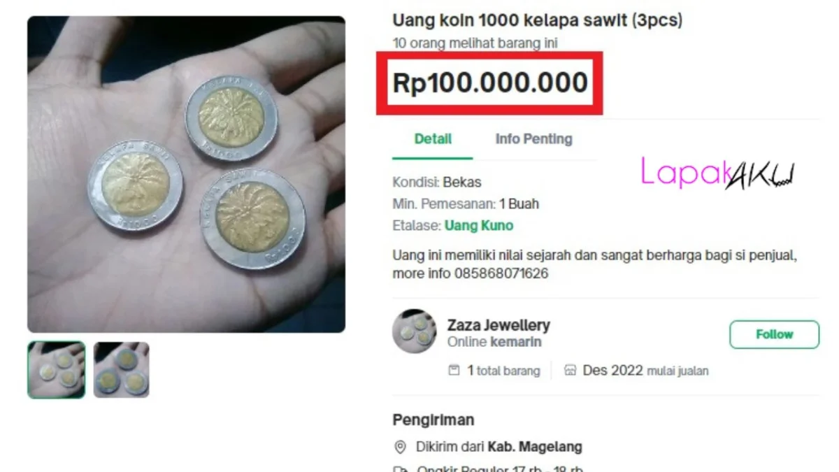 3 Keping Uang Koin Rp1000 Kelapa Sawit Dibandrol Rp100 Juta Rupiah di Toko Online
